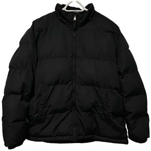VTG PUFFER JACKET CLASSIC BLACK BUBBLE COAT PLAIN ESSENTIAL FULL ZIP MEN SIZE XL